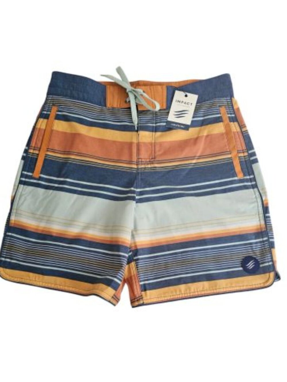 United By Blue Men Sz 32 Scalloped Board Shorts Seabed Stripe Sienna Blue Orange